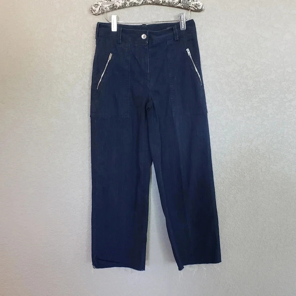 Rag & bone zipper pockets wide raw hem jeans
